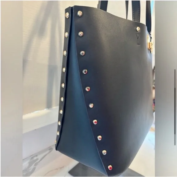 Michael Kors Manhattan Tote Shoulder Bag Black Leather Gold Studs New With Tags Bags